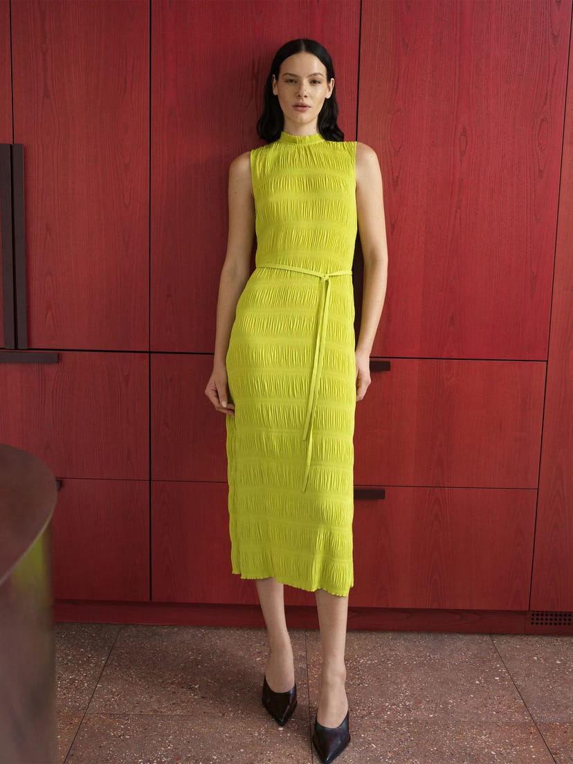 French Connection Reese Green Sleeveless Plisse Tie Waist Midi Dresss Kiwi Green - 1