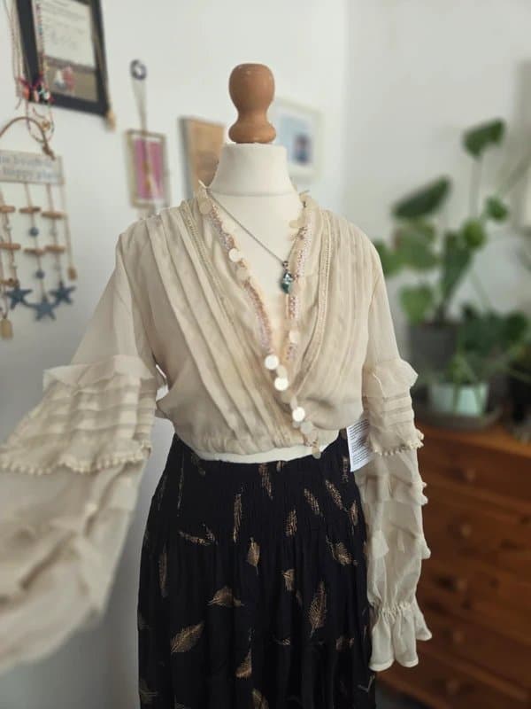 ASOS Design Asos Design sheer blouse with ruched sleeves & blouson in cream #ethereal #fairycore