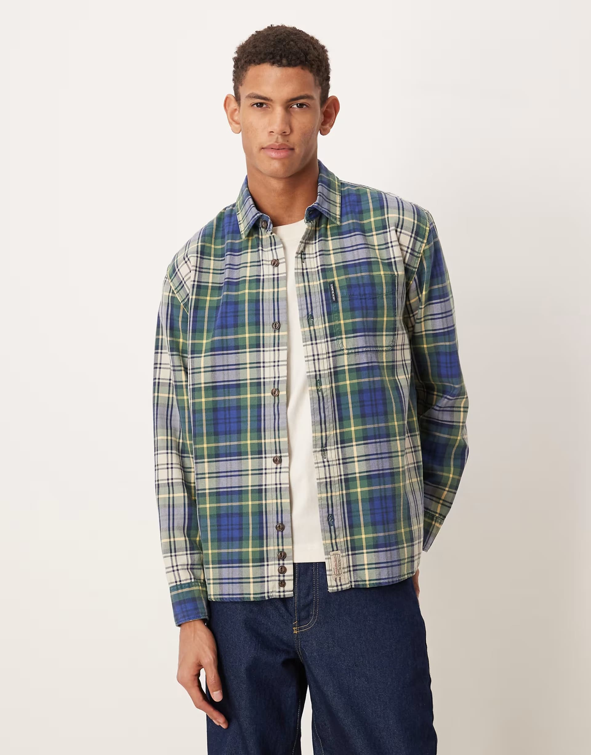ASOS Abercrombie & Fitch long sleeve flannel shirt in green check