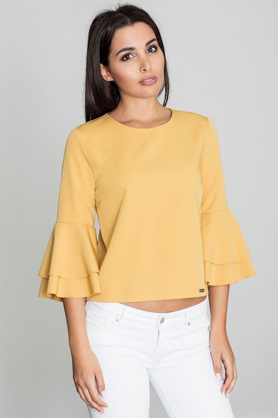 Love Lace Love Lace Women's Delicate Blouse with Back Buttons & Sleeve Frill in Yellow