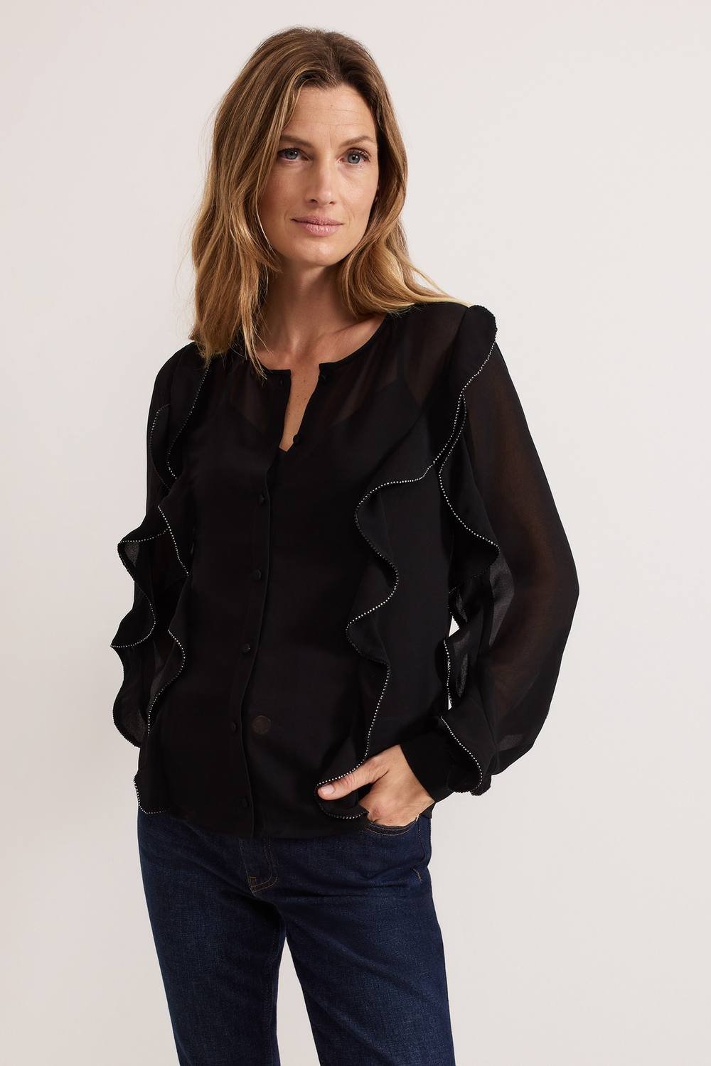 Phase Eight Phase Eight Women's Cordelia Ruffle-Trim Blouse in Black - 4