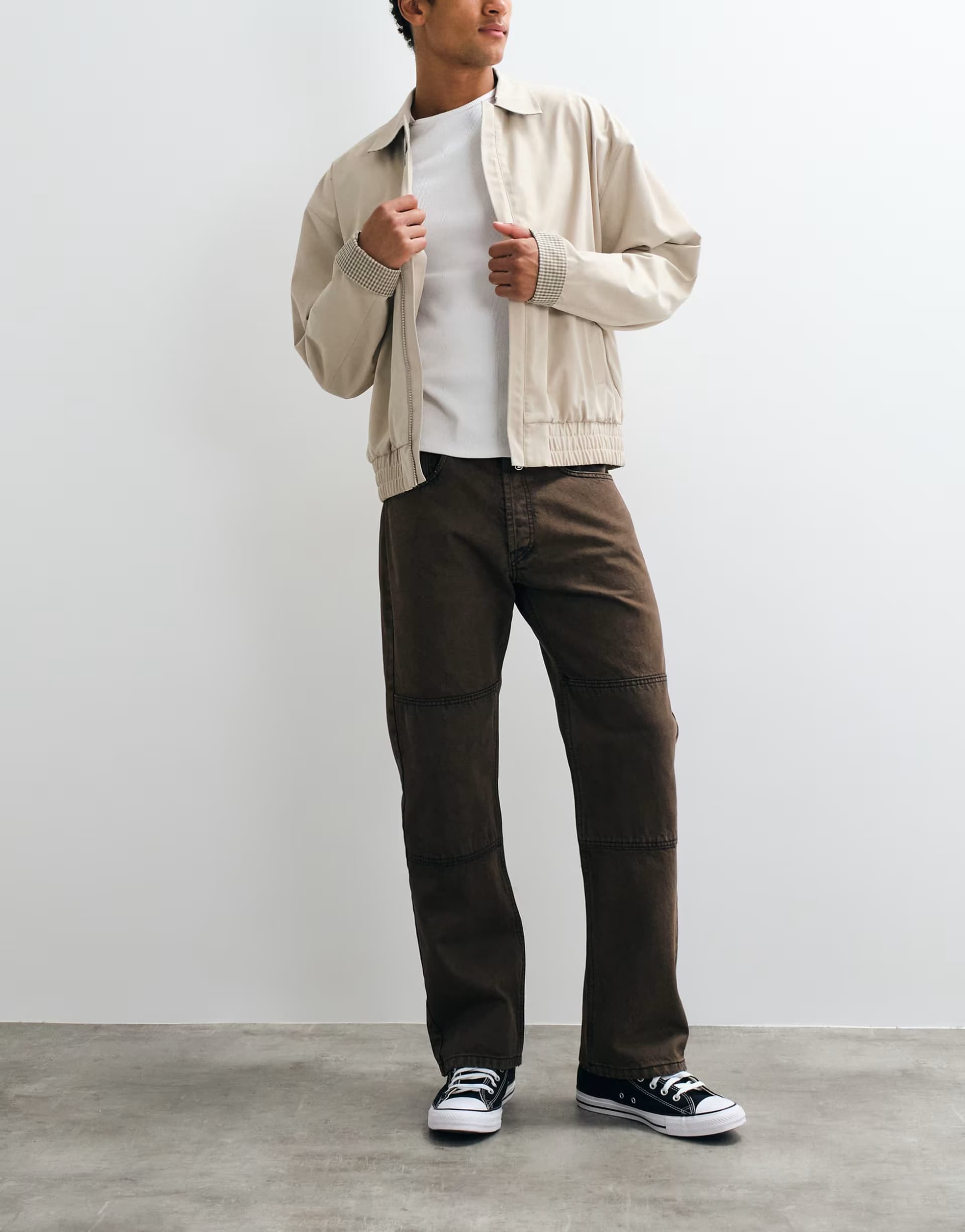 ASOS No Problemo 100% cotton double knee twill straight leg trousers in overdyed brown