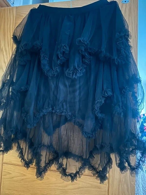 Tulle Beautiful 🖤tulle gothic whimsigoth net mesh chiffon ruffle festival skirt 16-18 uk