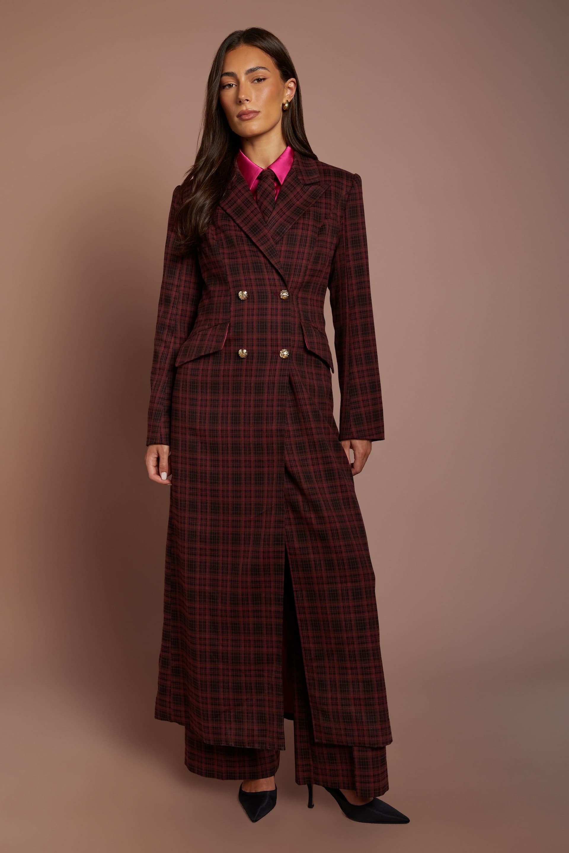 Coast Coast Women's Check Double Breasted Formal Coat in Berry