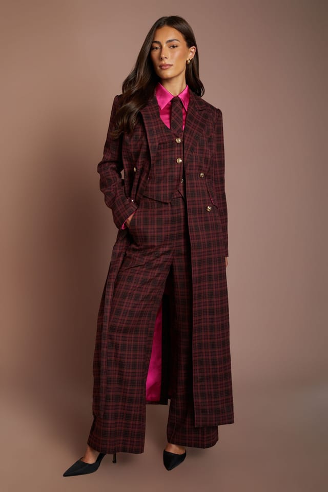 Coast Coast Women's Check Double Breasted Formal Coat in Berry - 2