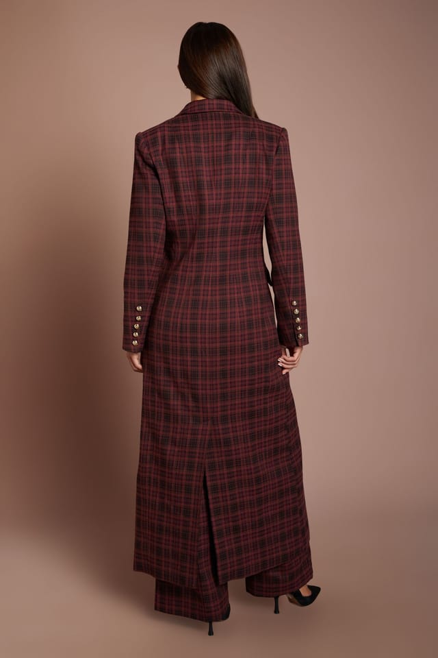 Coast Coast Women's Check Double Breasted Formal Coat in Berry - 3