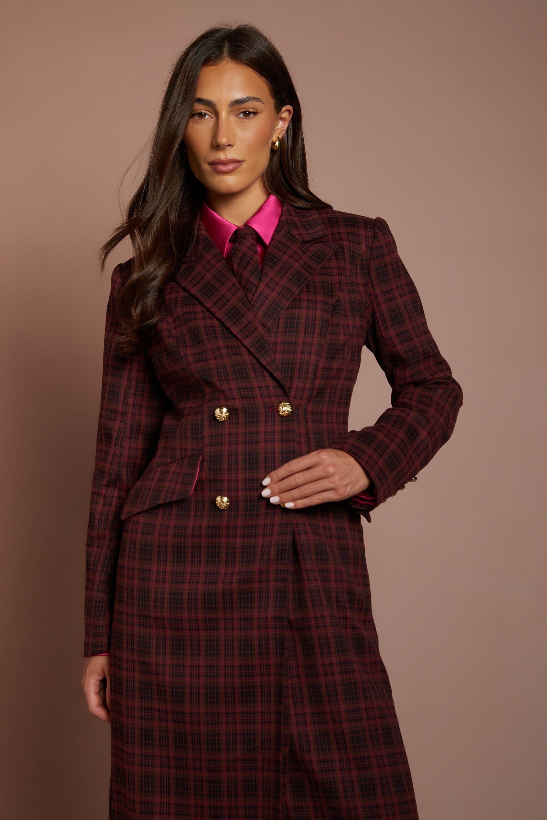 Coast Coast Women's Check Double Breasted Formal Coat in Berry - 4