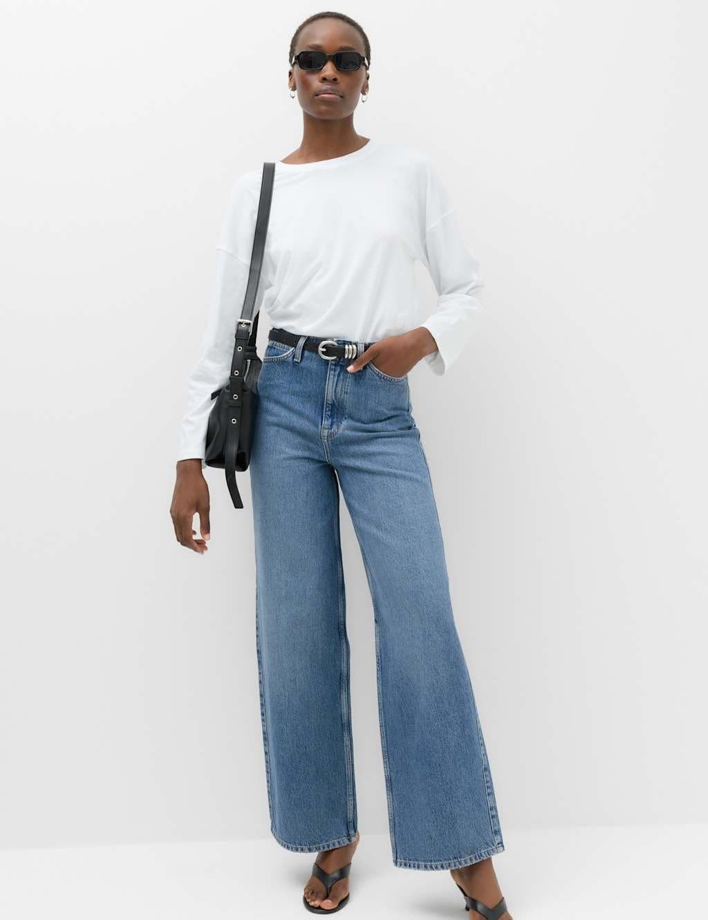 Marks & Spencer M&S Denim High Waisted Wide Leg Jeans Medium Indigo