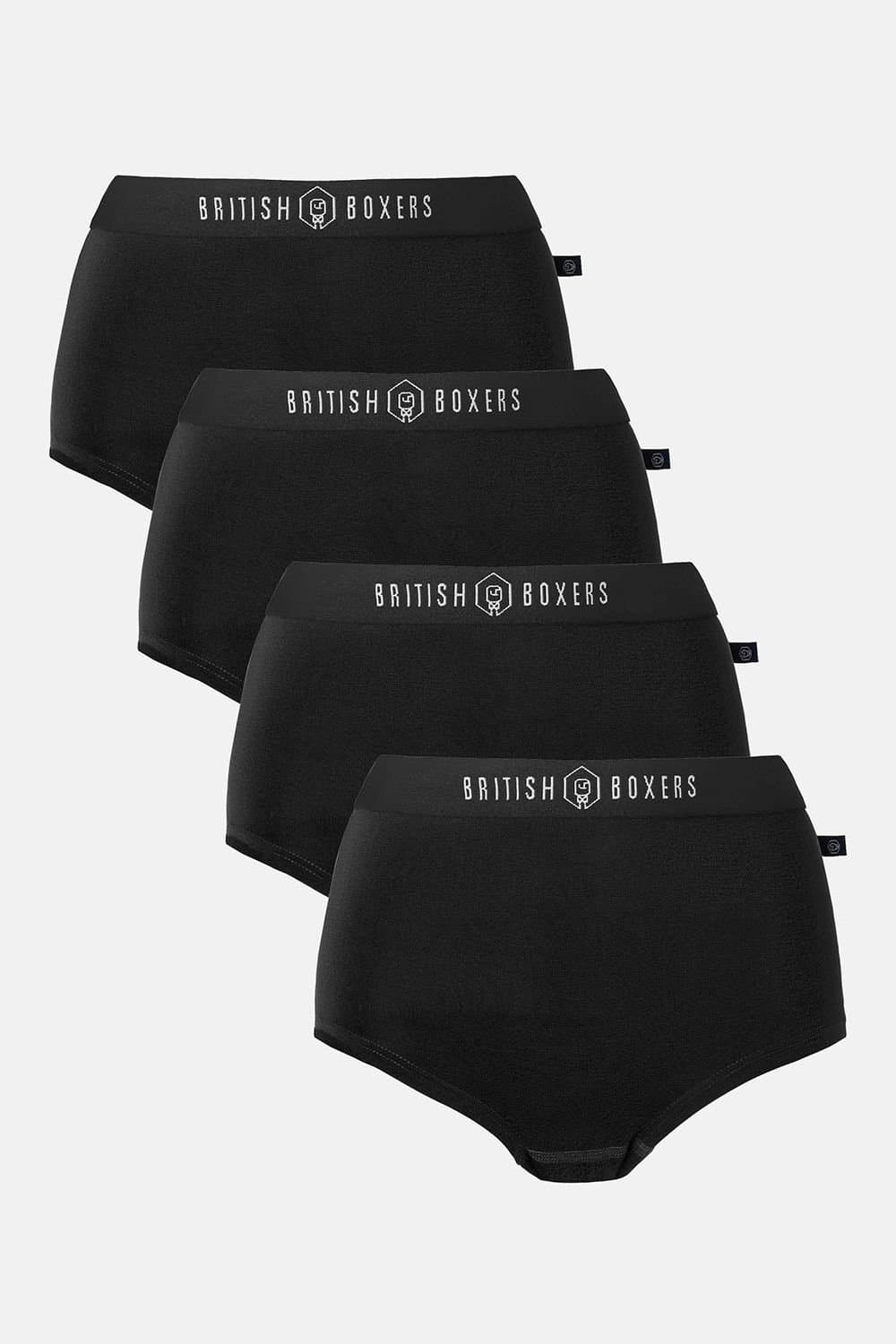 British Boxers British Boxers Women's Pack of Four "Kohl Black" Bamboo Hipster Boxer Briefs in Black