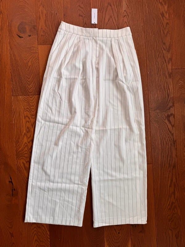 Karen Millen Karen Millen long Pinstripe Low Waist Wide Leg Trousers WHITE 10