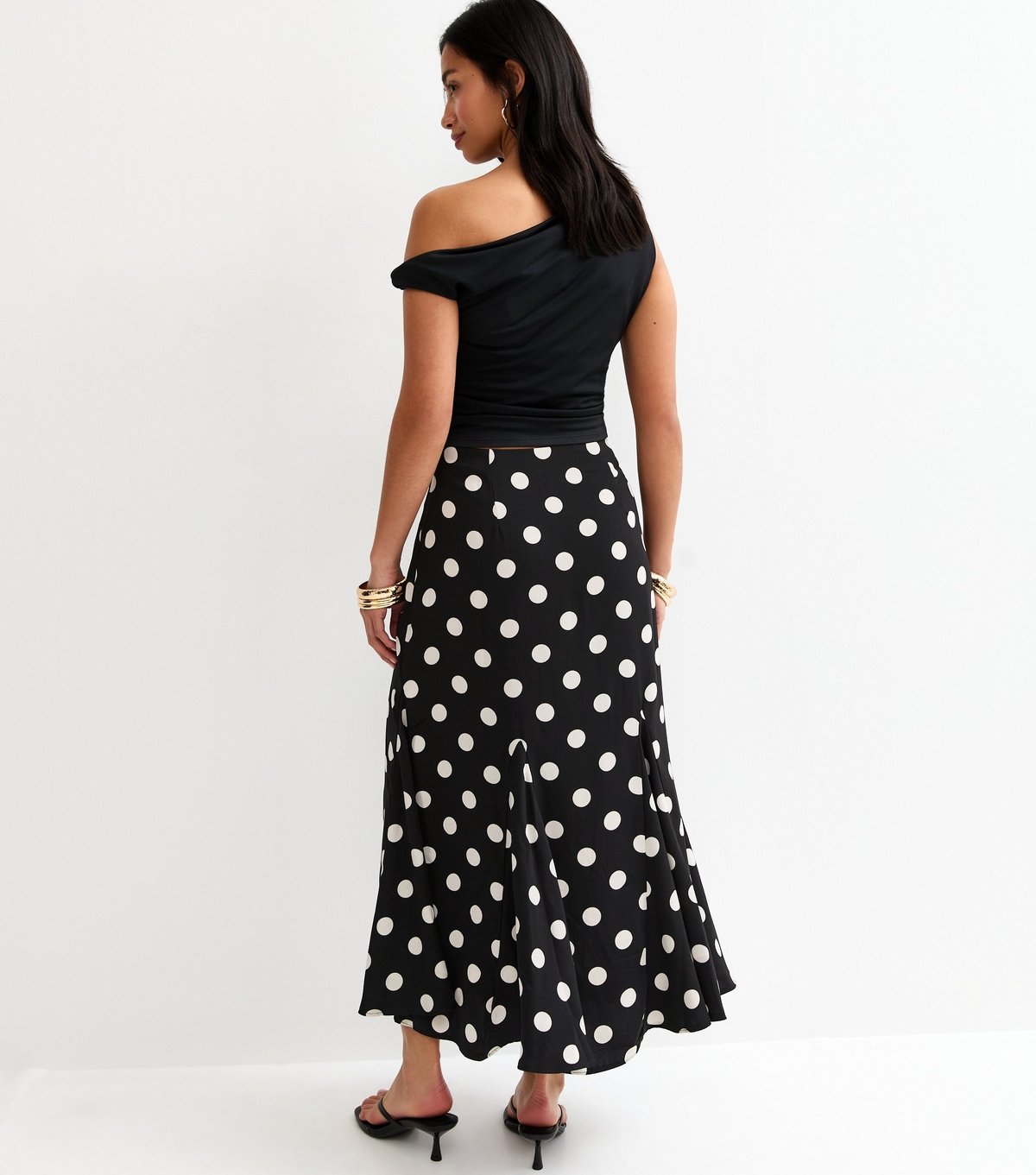 New Look Women's Petite Black Polka Dot Flared Godet Midi Skirt New Look - 4