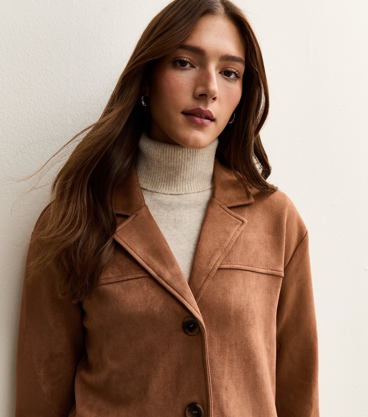 New Look Women's Tan Faux Suede Button Up Jacket New Look - 3