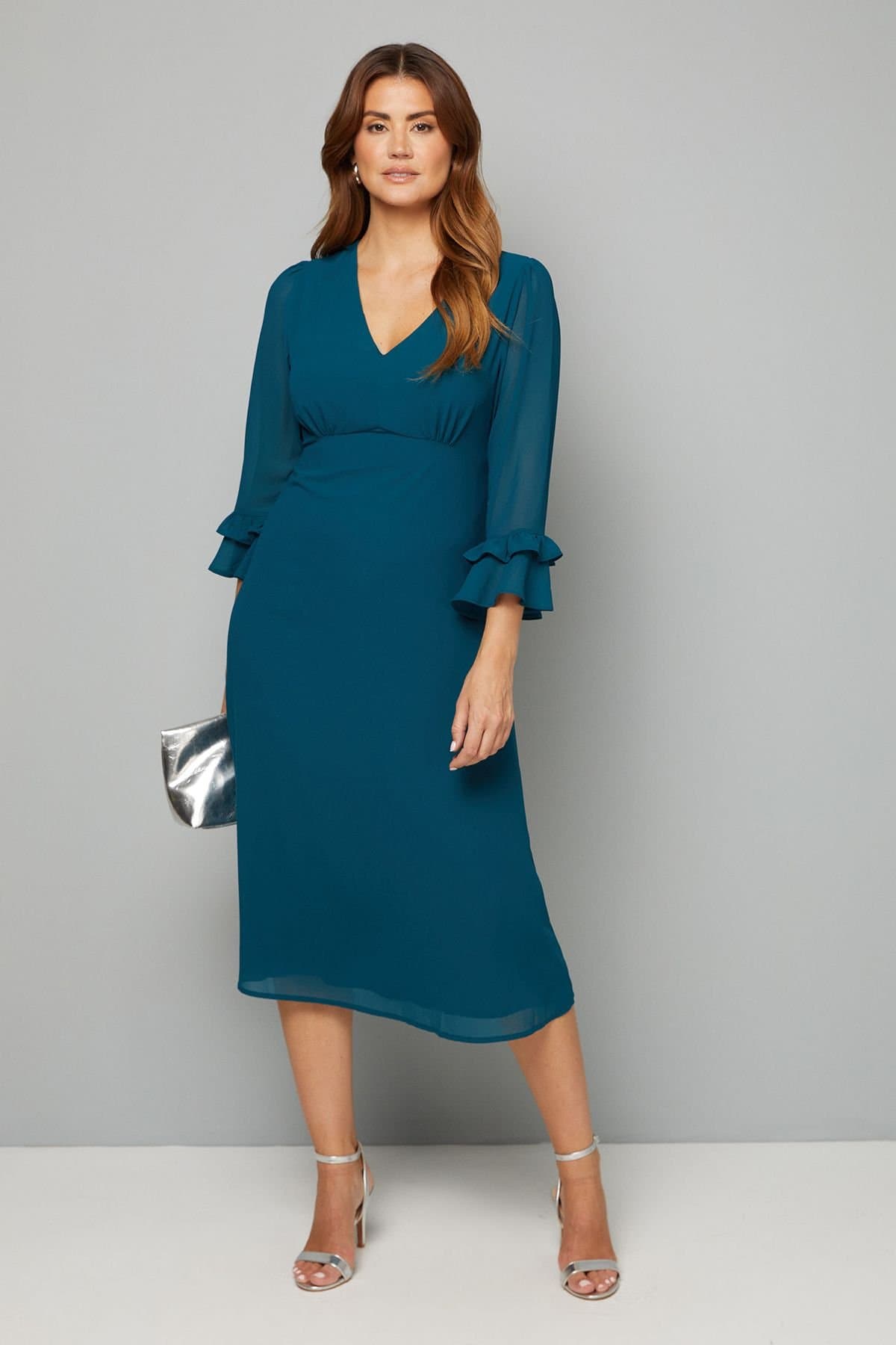 Wallis Wallis Women's Flute Sleeve Midi Dress in Emerald