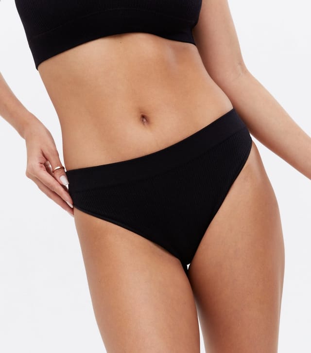 New Look Women's Black Ribbed Seamless Thong New Look - 2