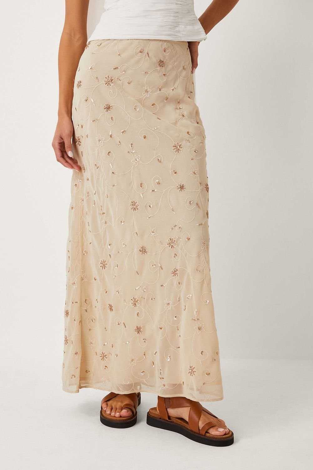 Monsoon Monsoon Women's The India Edit Celestine Embellished Maxi Skirt Yellow in Beige