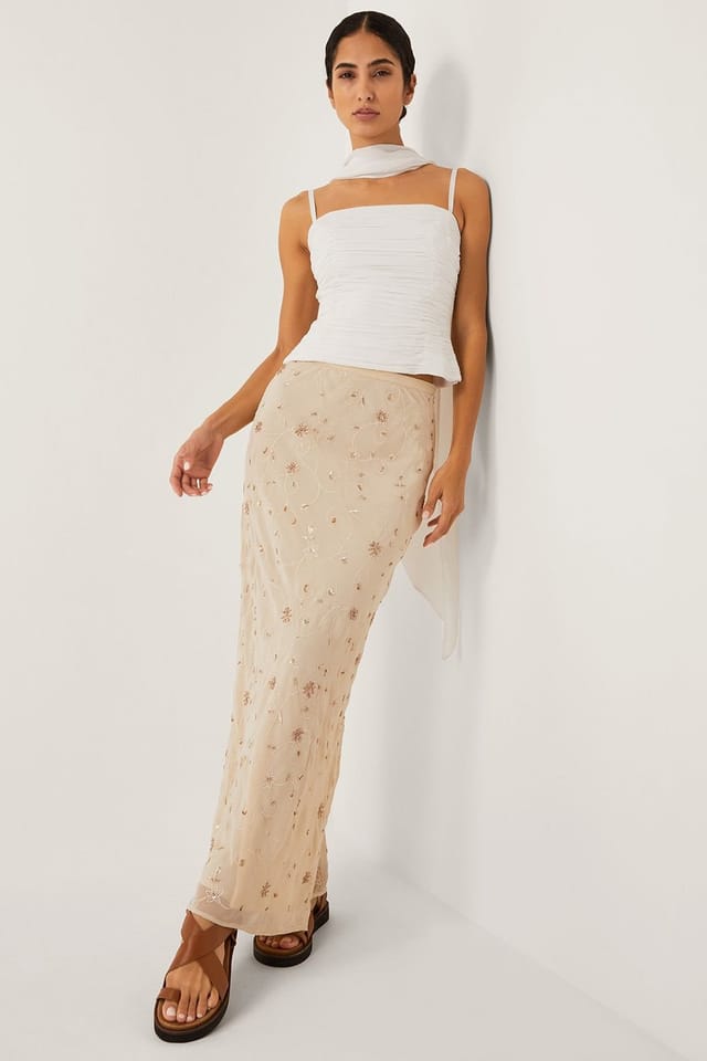 Monsoon Monsoon Women's The India Edit Celestine Embellished Maxi Skirt Yellow in Beige - 3