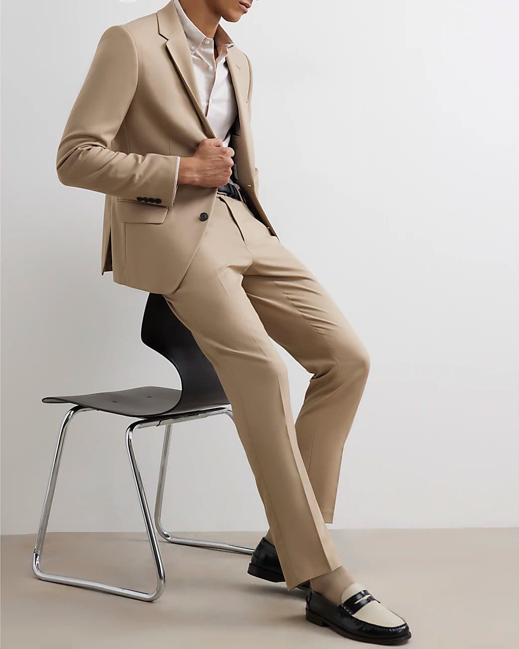 River Island Mens River Island Beige Slim Fit Stretch Textured Suit Trousers