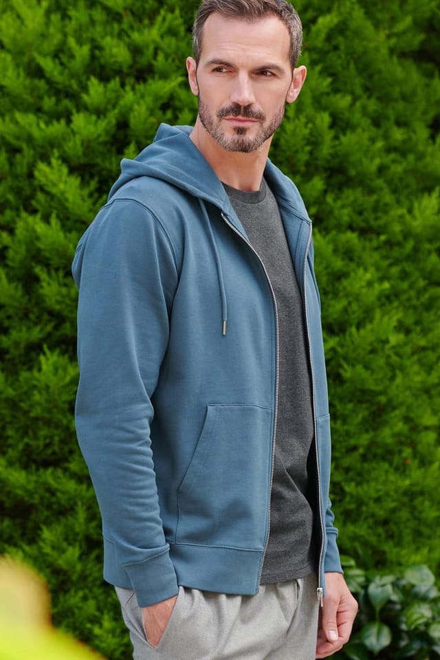 British Boxers British Boxers Men's "Petrol" Cotton Zip-up Hoodie in Teal - 2
