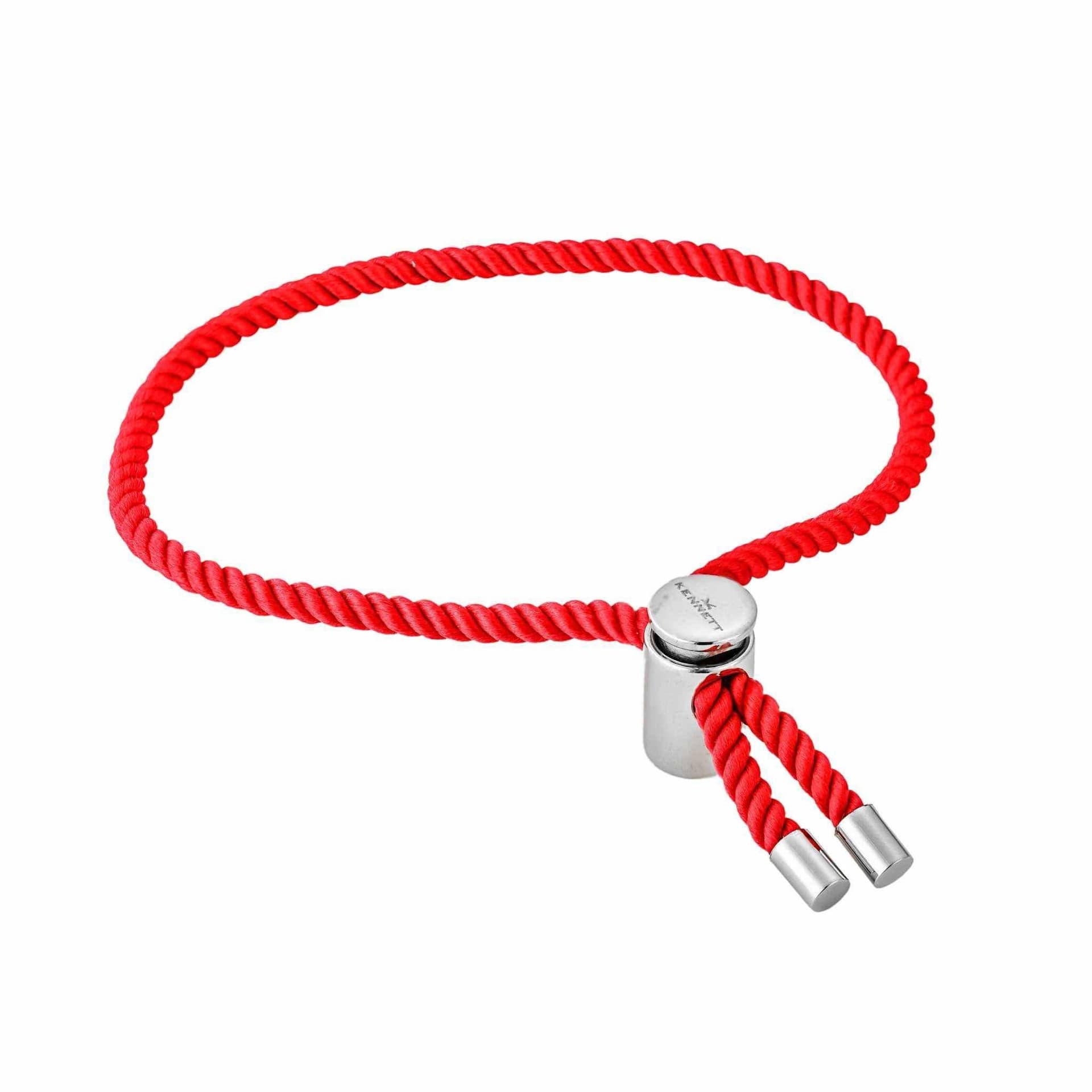 Kennett Kennett Men's Vilamoura Adjustable Rope Toggle Bracelet Rhodium Plated Stainless Steel & Nylon in Red