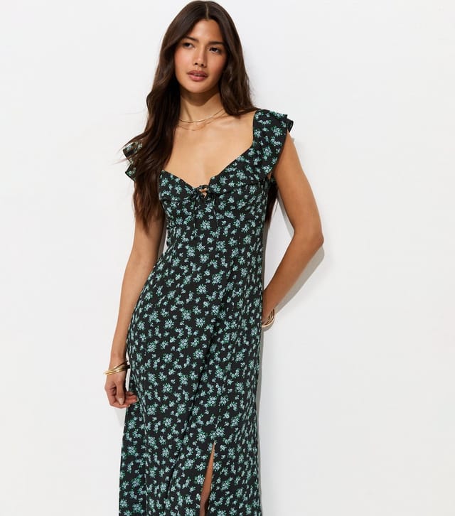New Look Women's Black Ditsy Floral Ruffled Neck Midi Dress New Look - 3
