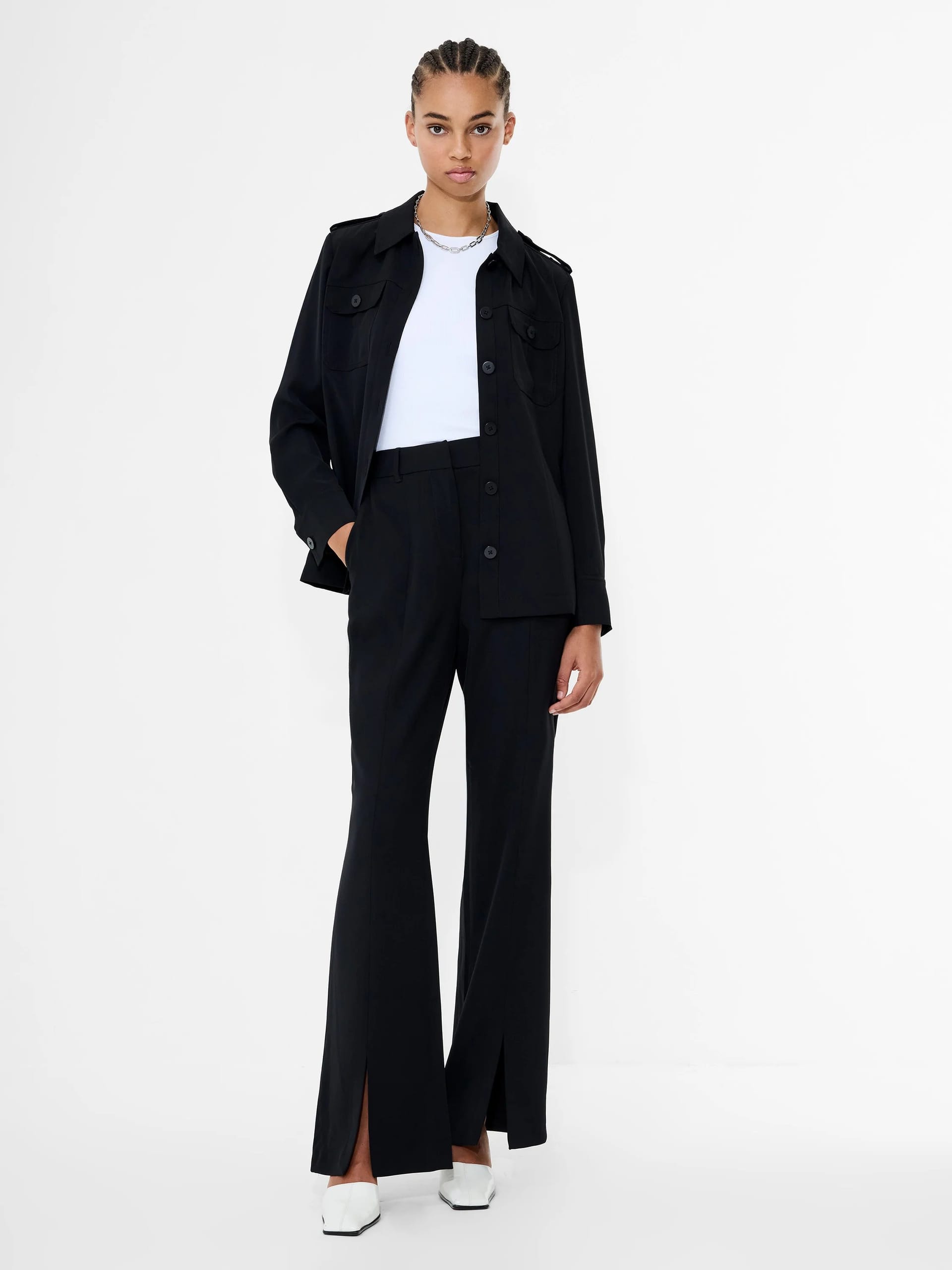 French Connection Black Tailored Slit Trousers
