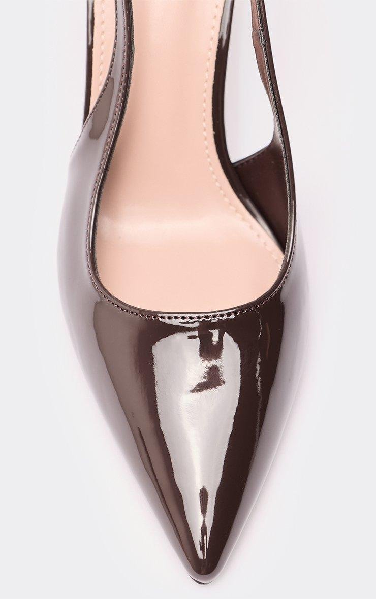 EGO Lydia Cut Out Ankle Strap Pointed Toe Court Heel In Brown Patent, Women's Size UK 3 - 2