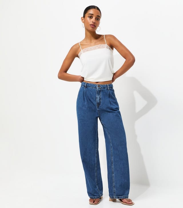 New Look Women's Blue Pleated Wide Leg Jeans New Look - 2