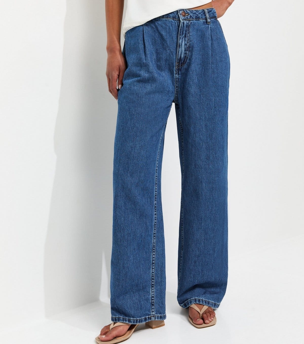 New Look Women's Blue Pleated Wide Leg Jeans New Look - 4