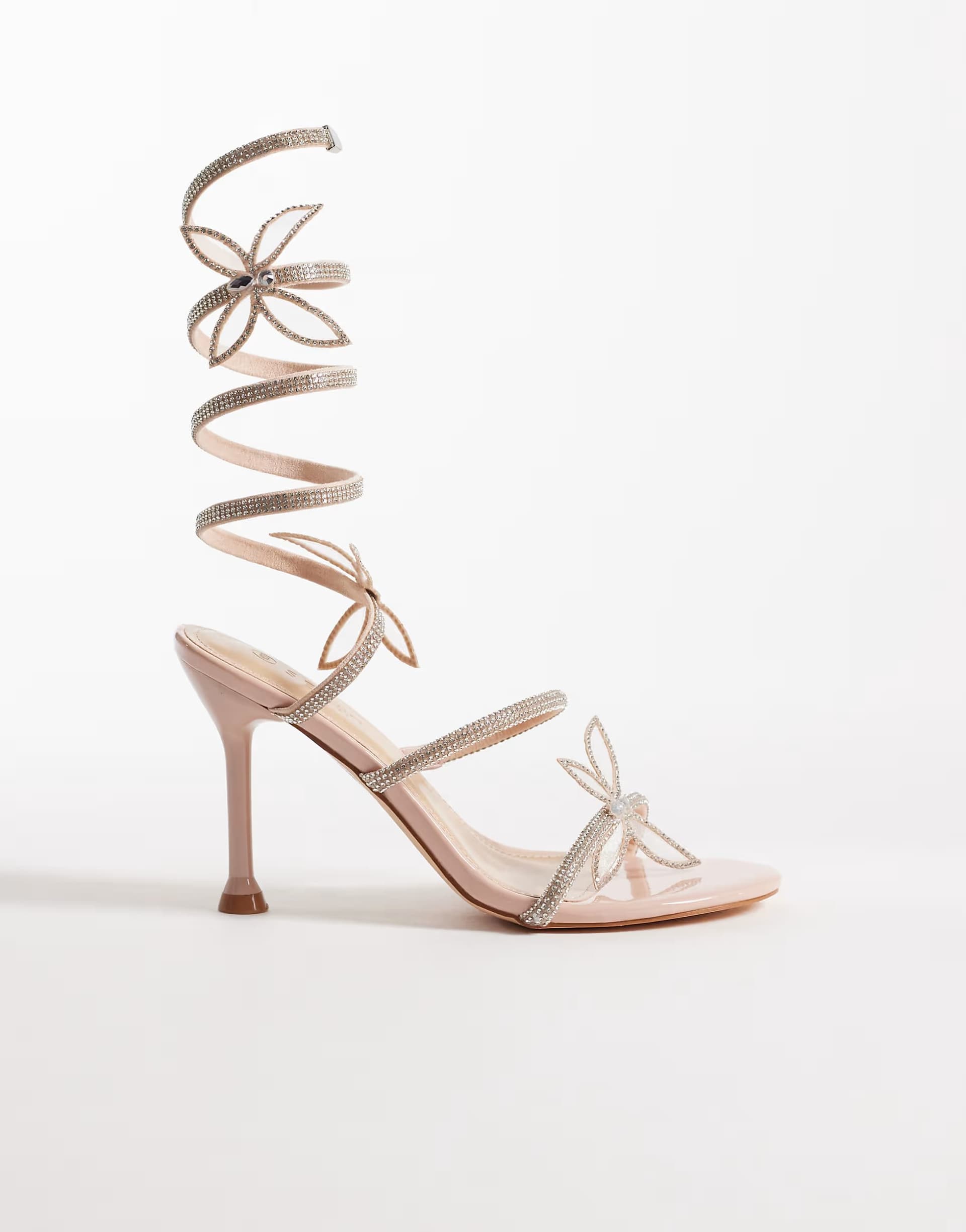 ASOS SEQWL Liquorice embelished wrap around heeled sandal in gold