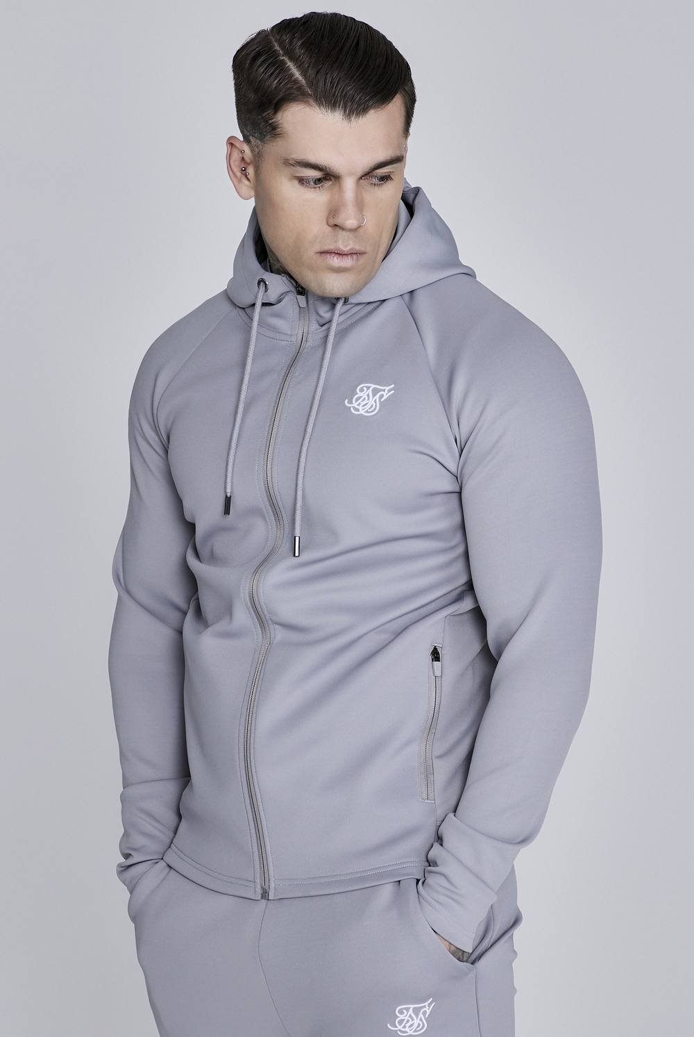 SikSilk SikSilk Men's Essentials Poly Full Zip Hoodie in Grey - 3