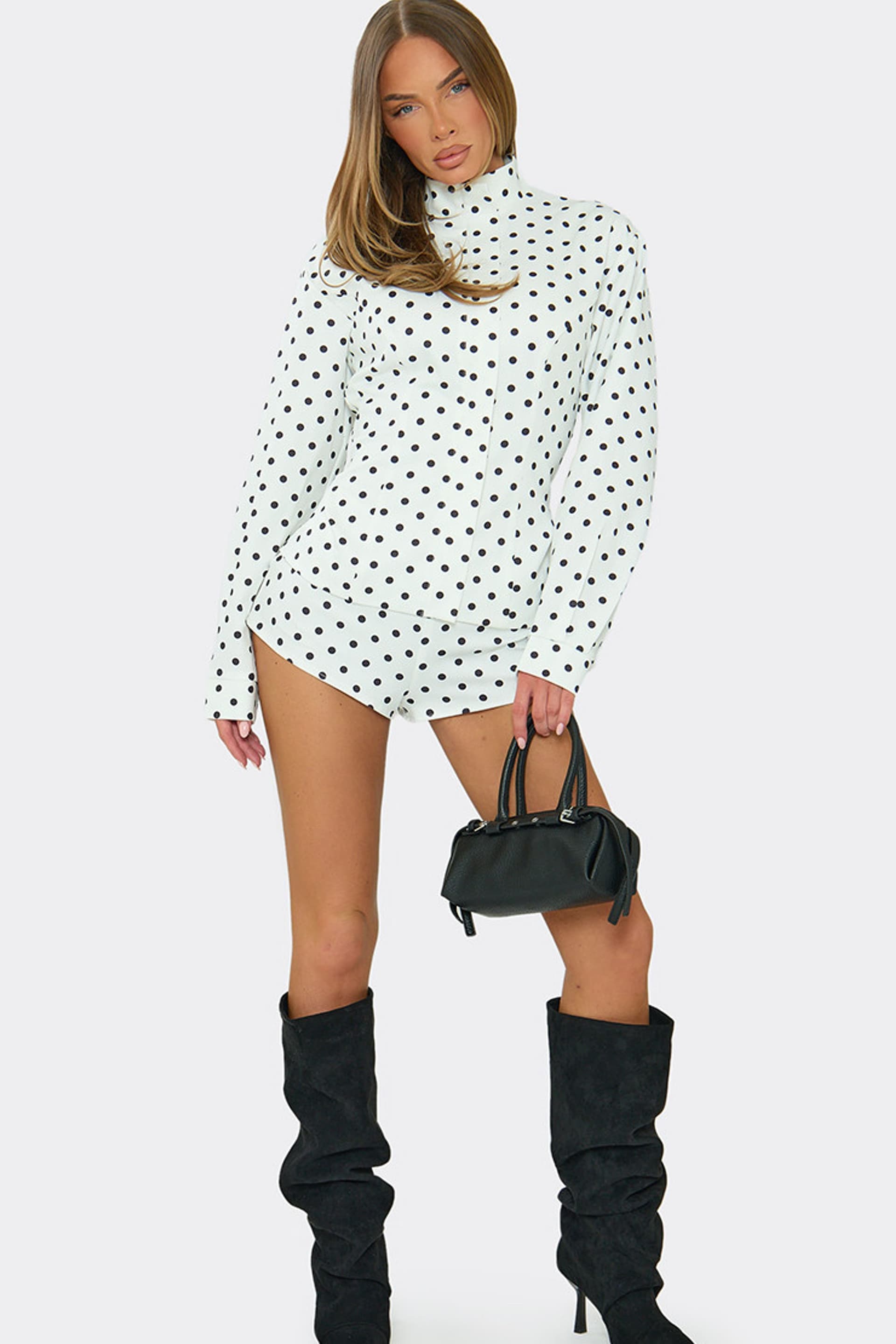 EGO EGO Women's Long Sleeve High Neck Playsuit in Cream