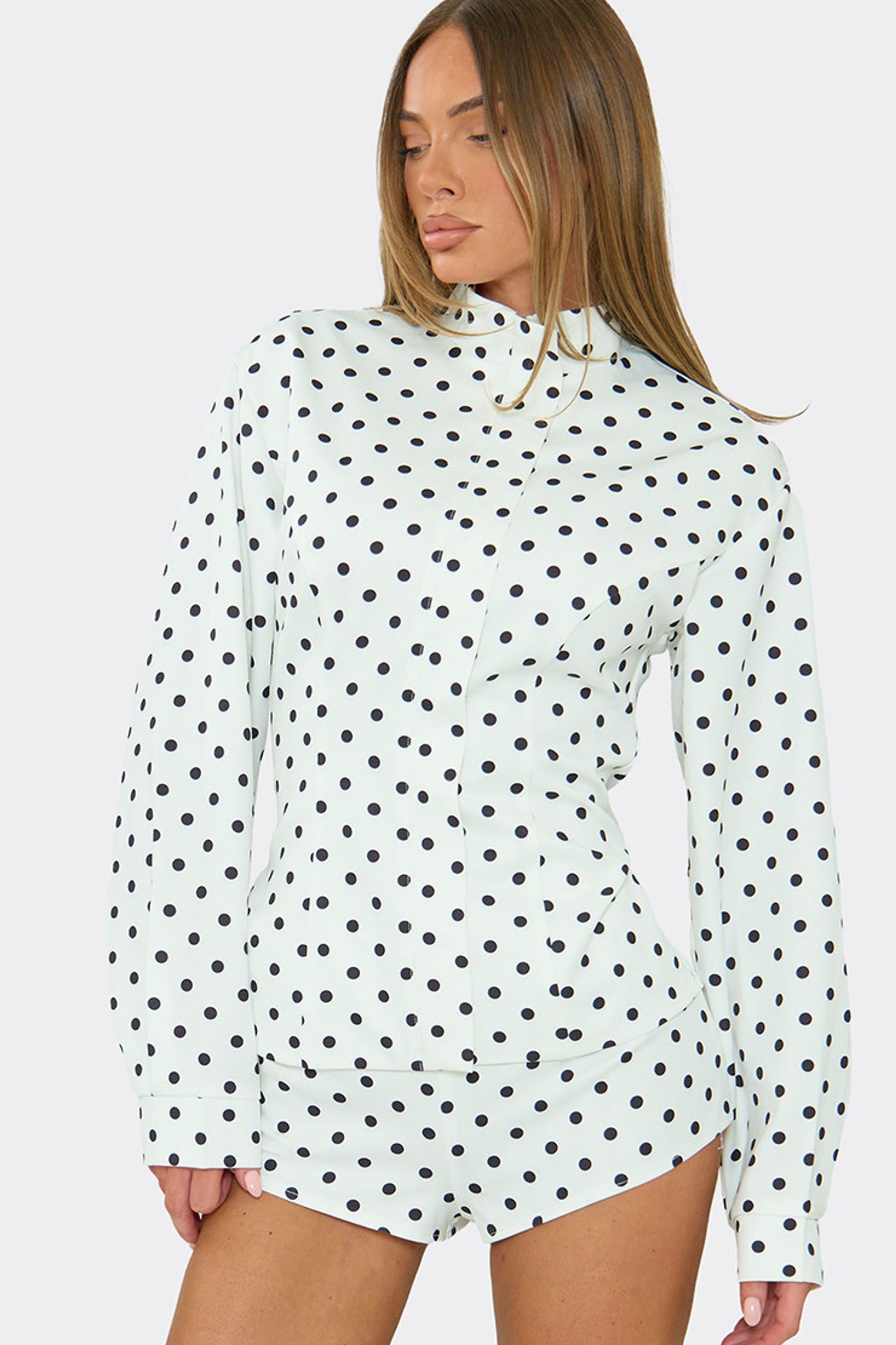 EGO EGO Women's Long Sleeve High Neck Playsuit in Cream - 4
