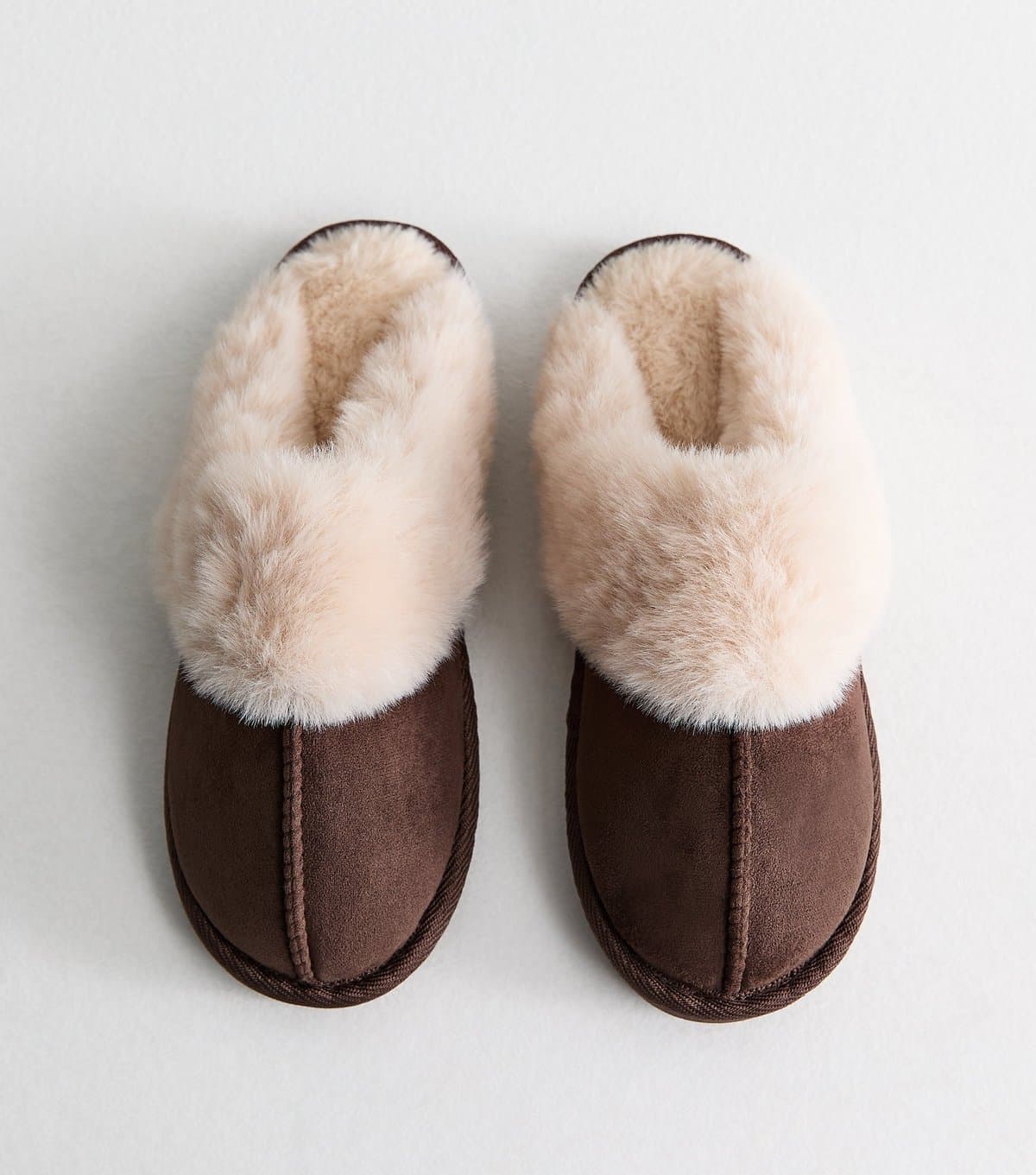 New Look Women's Tan Faux Suede and Faux Fur Backless Mule Slippers New Look