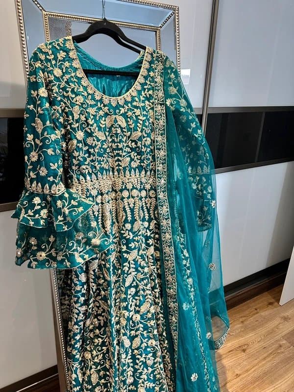 Asian Teal Embellished Long dress