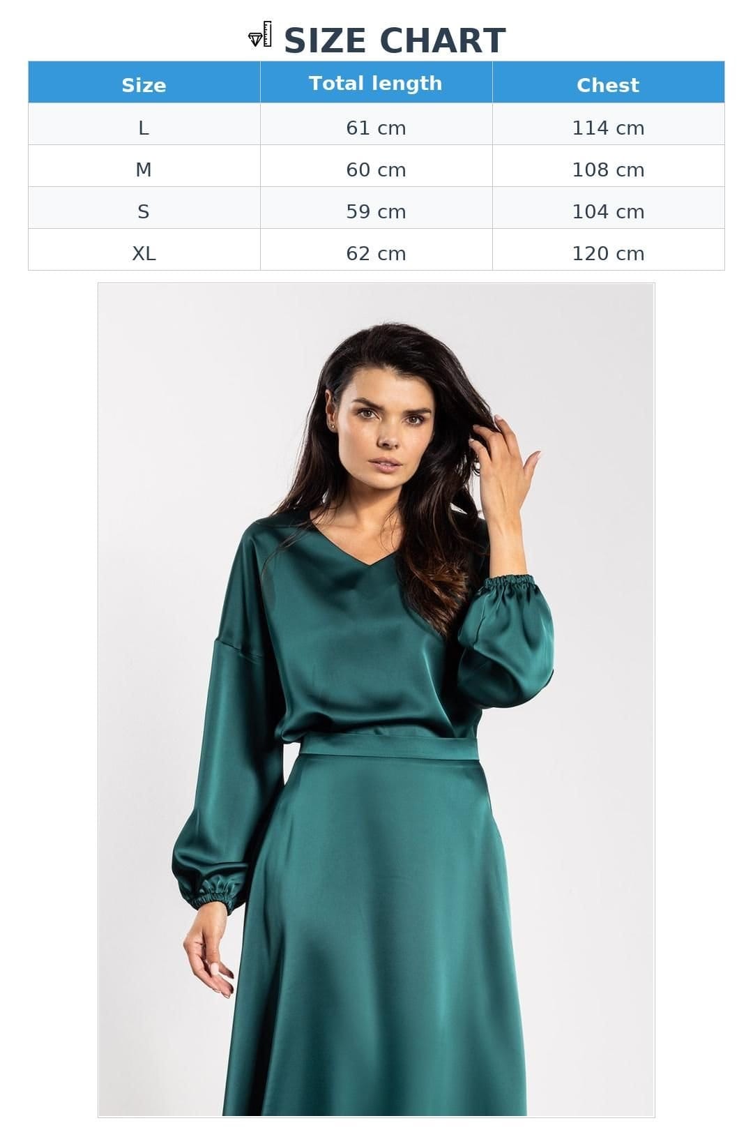 Love Lace Love Lace Women's Satin V Neck Loose Fit Blouse with Ruching in Green - 4