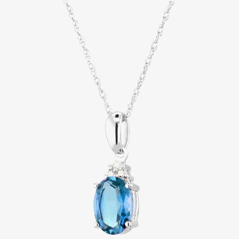 T.H.Baker T.H.Baker Women's 9ct White Gold Oval Blue Topaz & Diamond Cluster Pendant CP6655 9KW/B/TOPAZ - 1