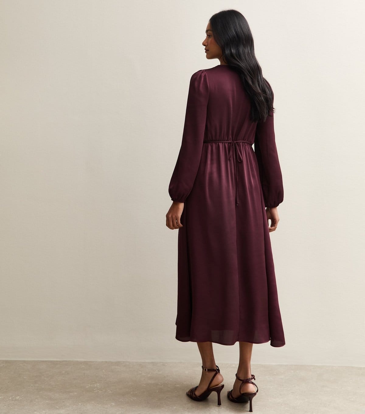 New Look Women's Dark Purple Satin Lace Trim Midi Dress New Look - 4