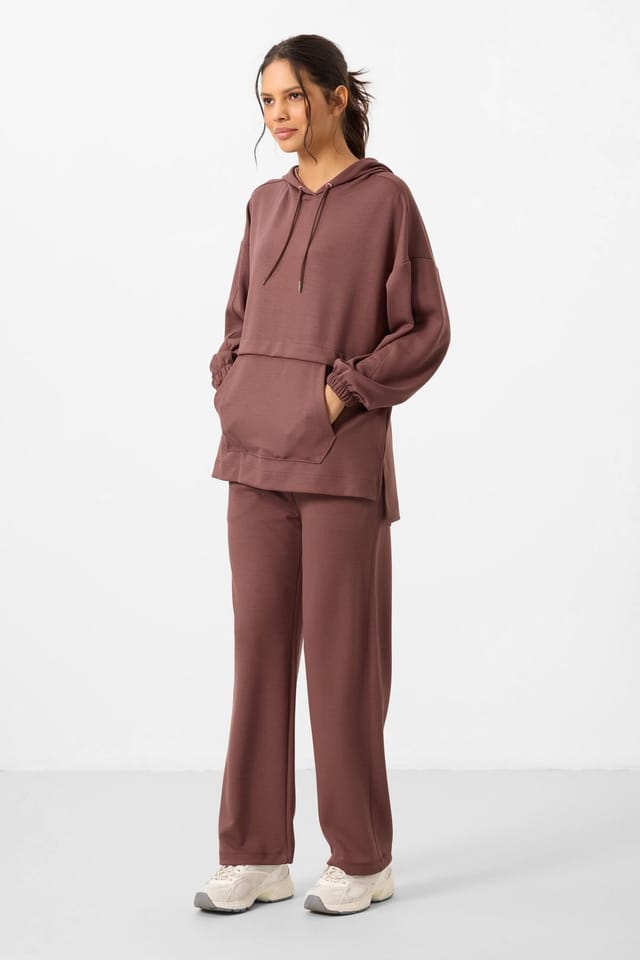 Tommy Life Tommy Life Women's Oversized Hooded Sweatshirt & Wide-Leg Pants Set in Brown - 3
