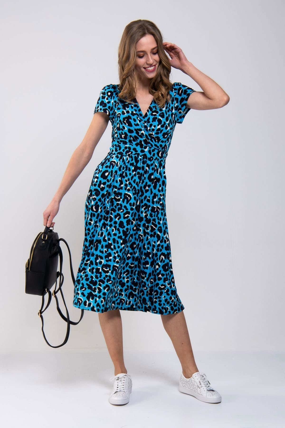 Jolie Moi Jolie Moi Women's Wrap Front Jersey Midi Dress in Blue