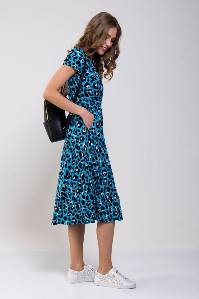 Jolie Moi Jolie Moi Women's Wrap Front Jersey Midi Dress in Blue - 3