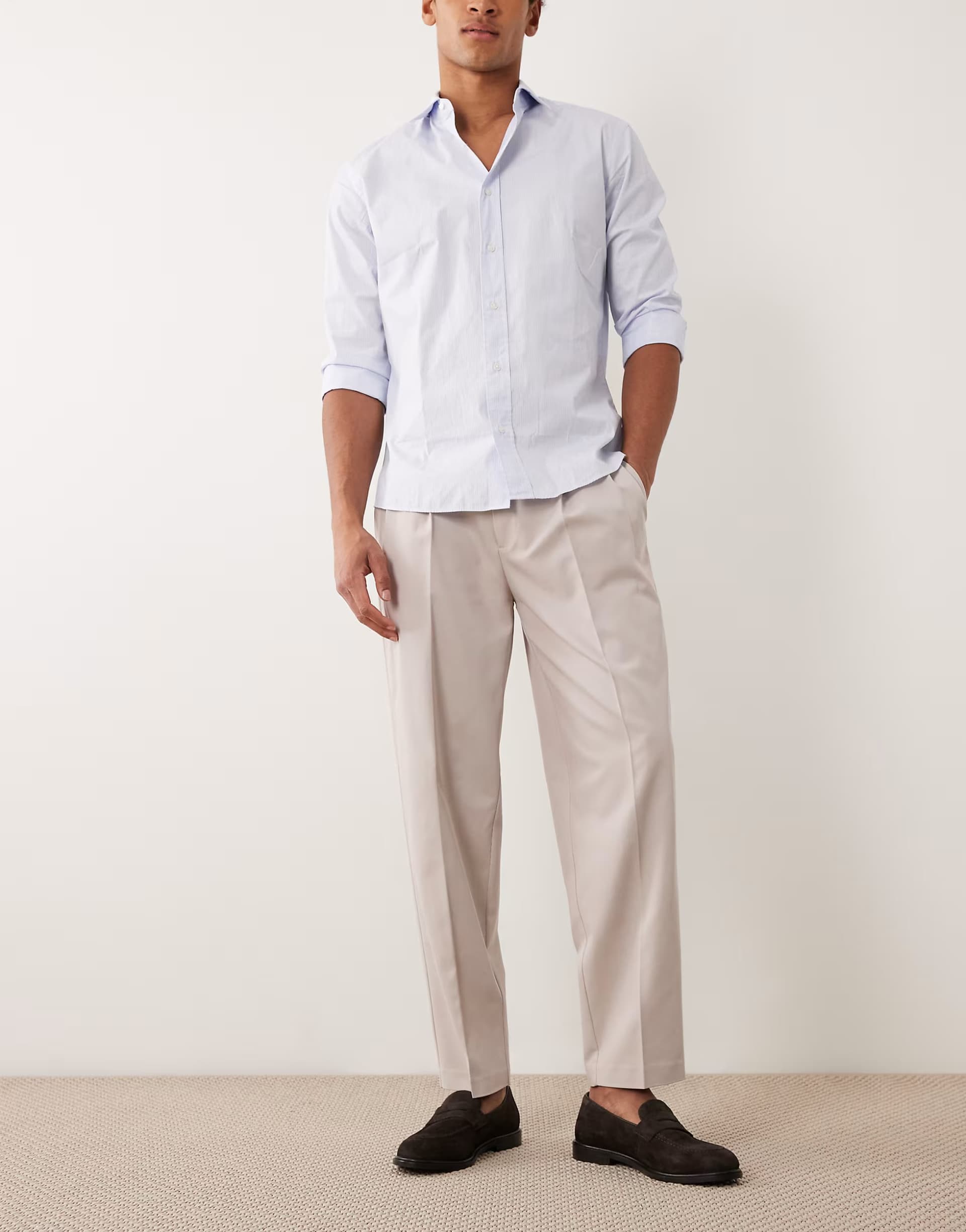 ASOS ASOS DESIGN smart pleated oversized tapered trousers in stone twill