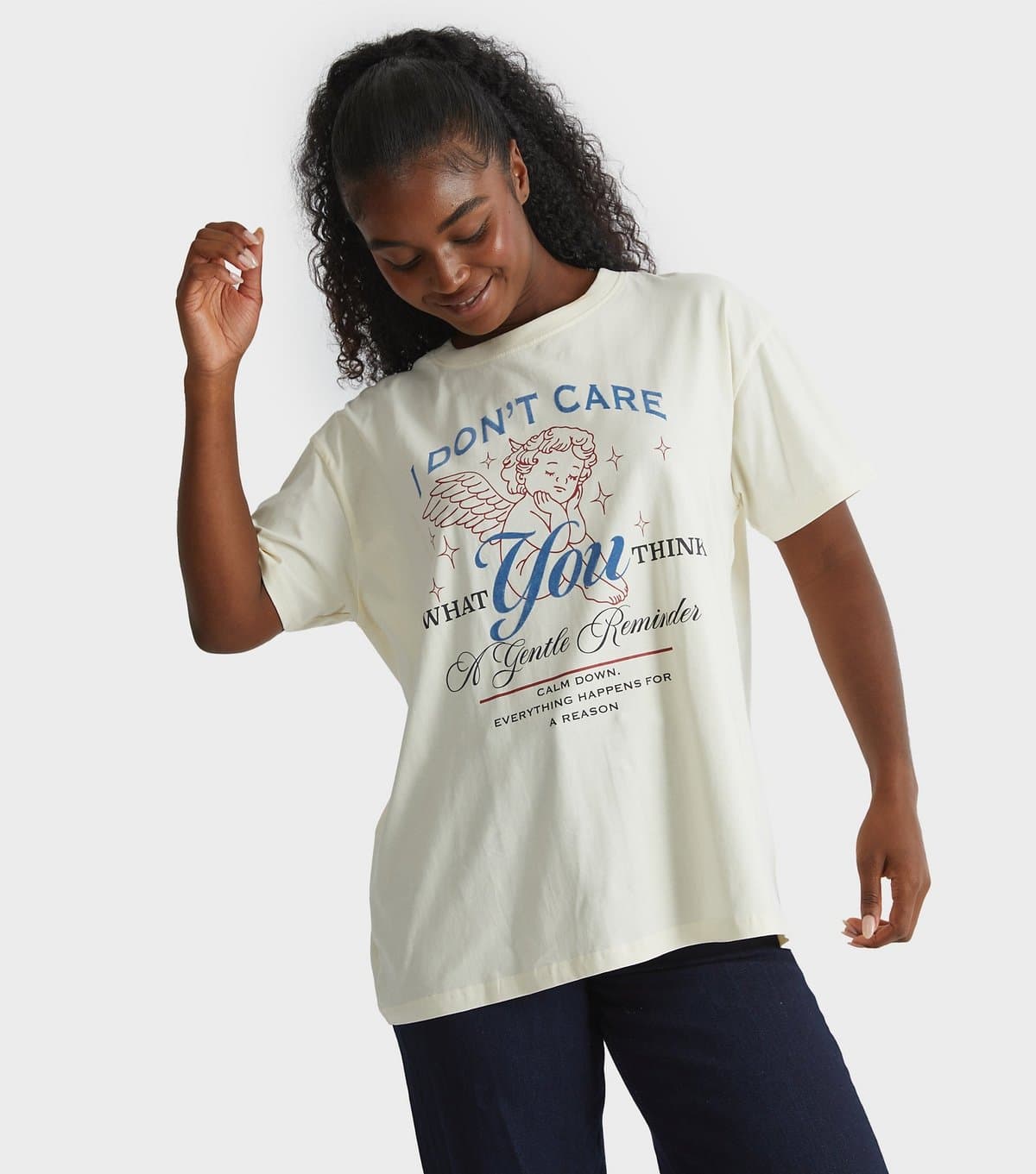 Skinnydip Women's Cream I Don't Care Print T-Shirt Skinnydip New Look