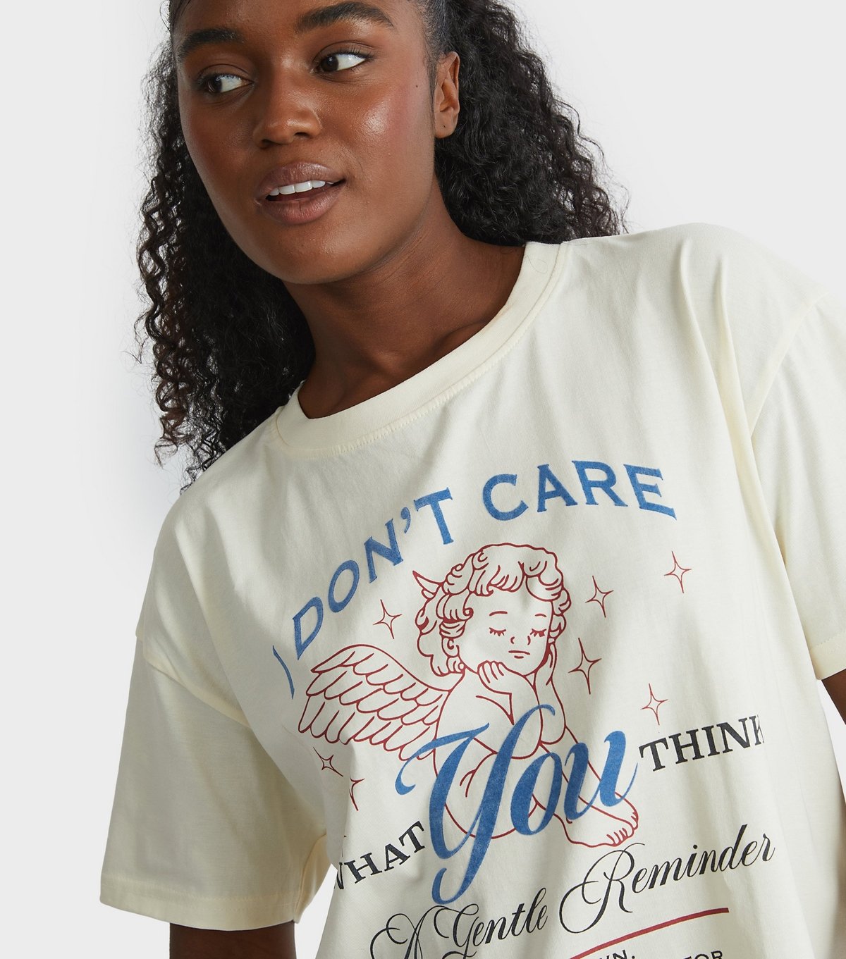 Skinnydip Women's Cream I Don't Care Print T-Shirt Skinnydip New Look - 3