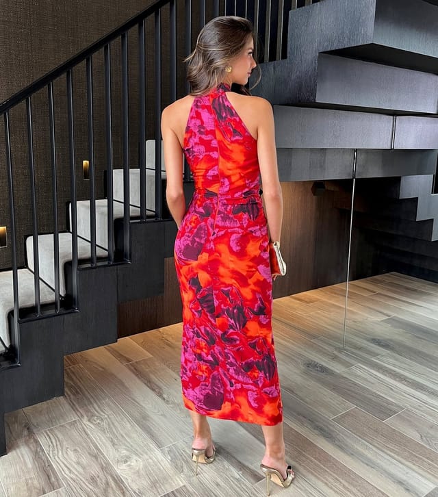 AX Paris Women's Orange Floral Print Halterneck Midi Dress AX Paris New Look - 3