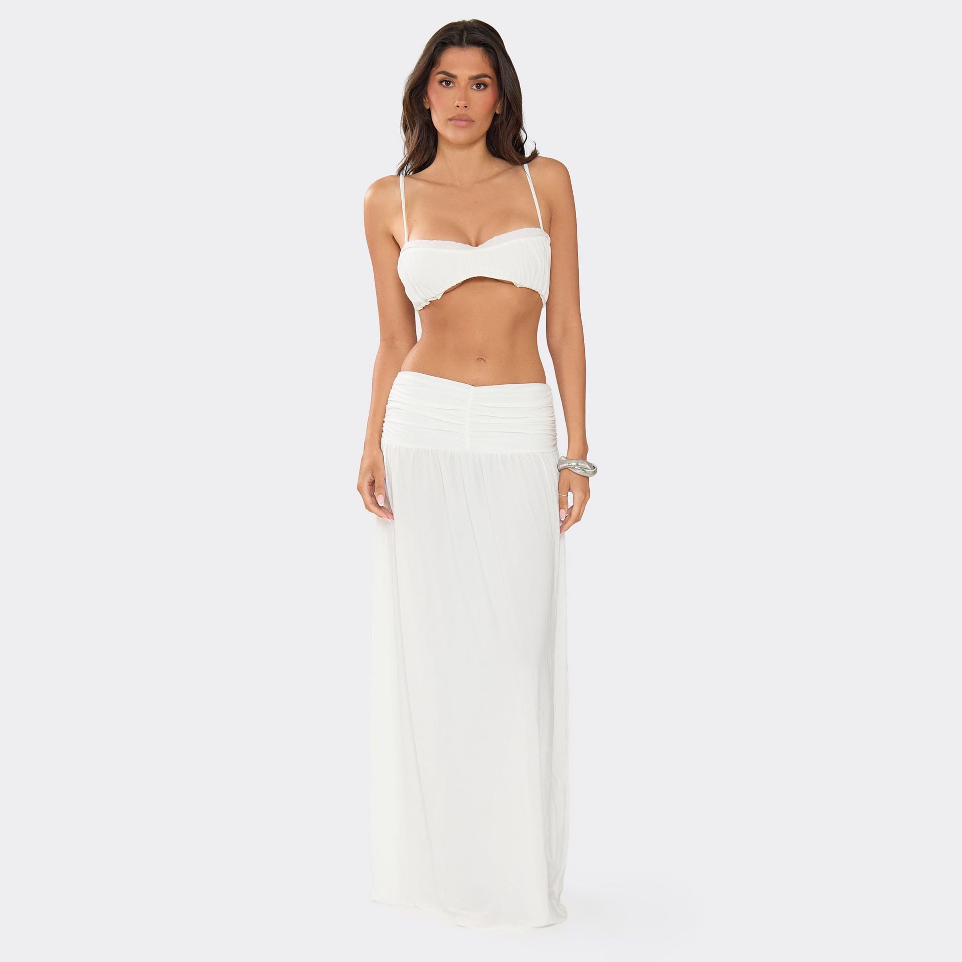 EGO White Ruched Waistband Maxi Skirt