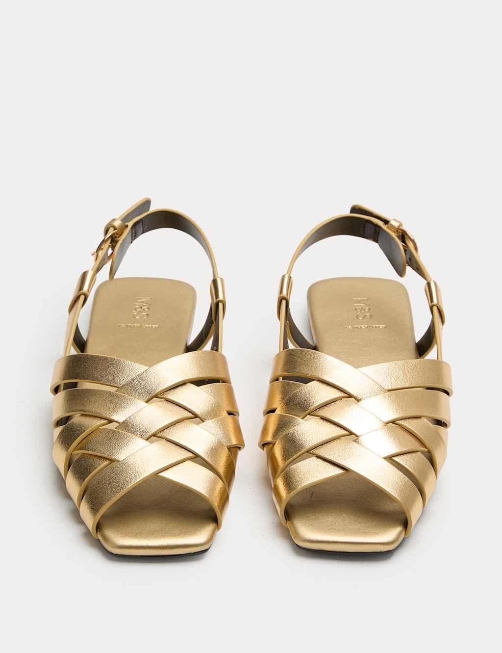 Marks & Spencer M&S Gold Leather Woven Slingback Sandals