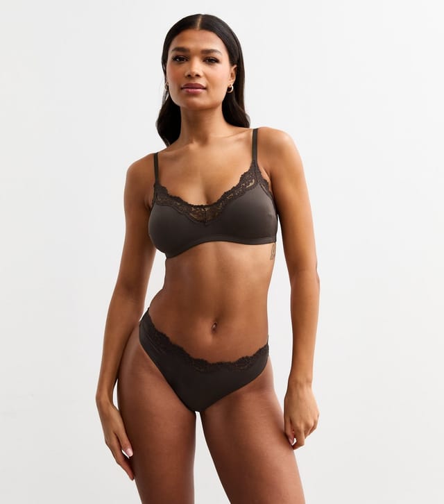 New Look Women's Dark Brown Lace Trim Bralette New Look - 3