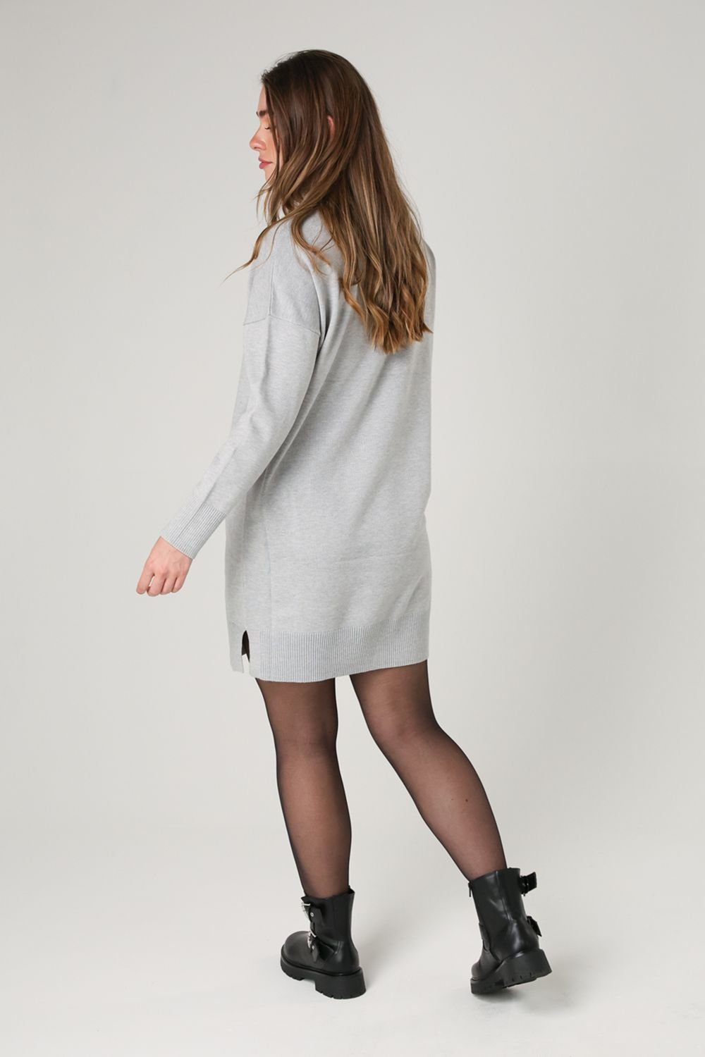 French Connection French Connection Women's Cosy Roll Neck Long Sleeve Mini Dress in Light Grey - 2