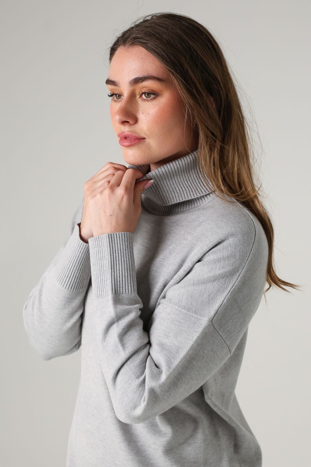 French Connection French Connection Women's Cosy Roll Neck Long Sleeve Mini Dress in Light Grey - 4