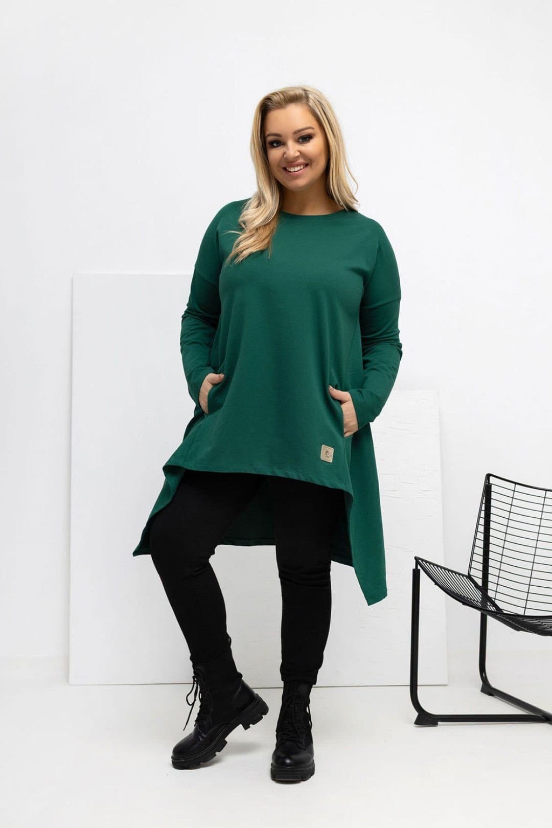 Love Lace Love Lace Women's Plus Size Asymmetrical Tunic with Pockets Style 222406 in Green